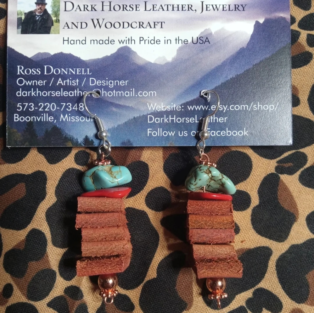Southwestern style leather earrings